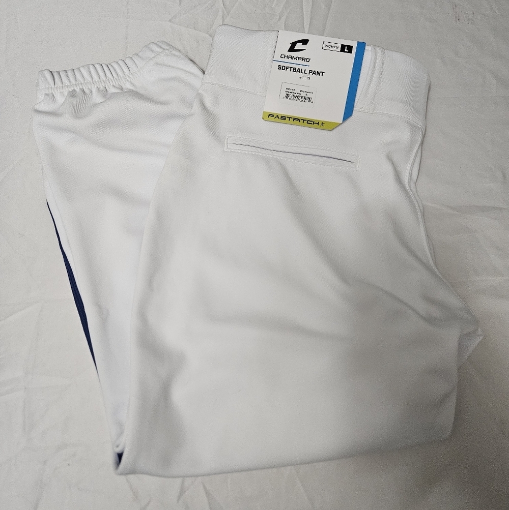 NWT CHAMPRO Women's Standard Softball Pants White And Blue!